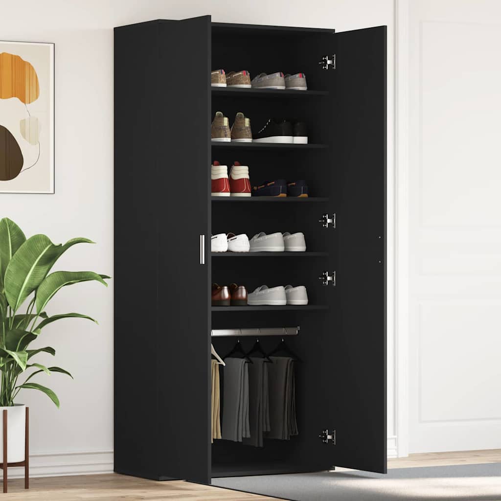 Sko skab med hylde Sort 80 x 39 x 178 cm Konstrueret træ