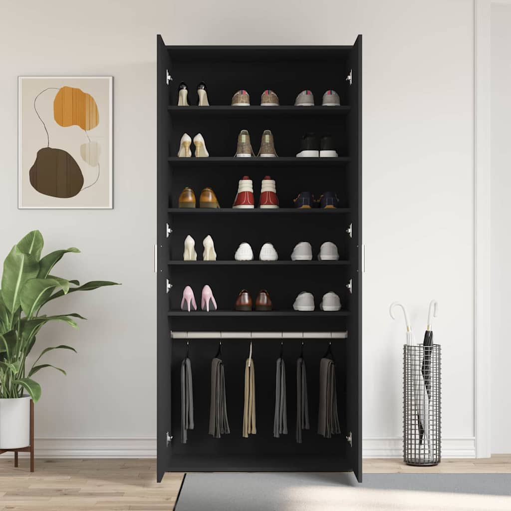 Sko skab med hylde Sort 80 x 39 x 178 cm Konstrueret træ