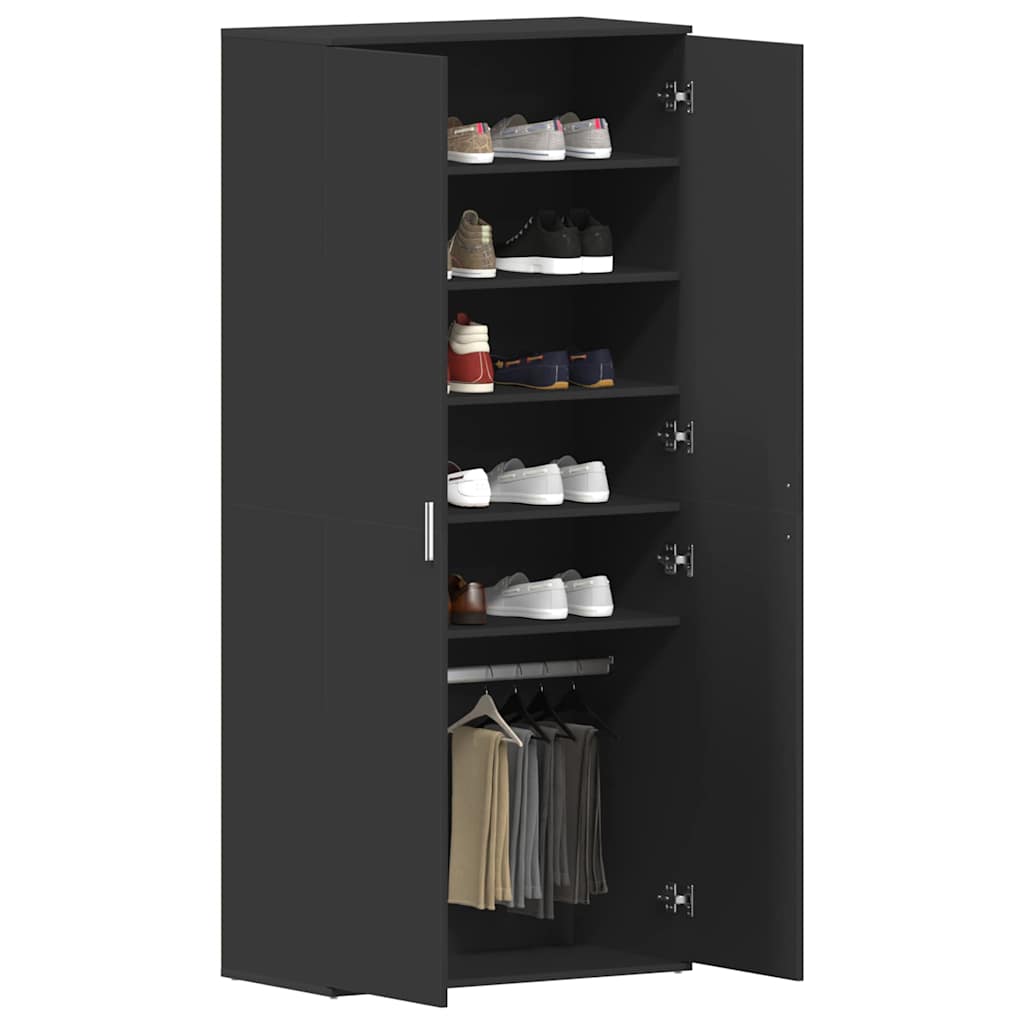 Sko skab med hylde Sort 80 x 39 x 178 cm Konstrueret træ