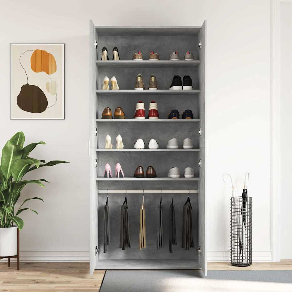 Sko skab 80 x 39 x 178 cm Konstrueret træ Beton Grå