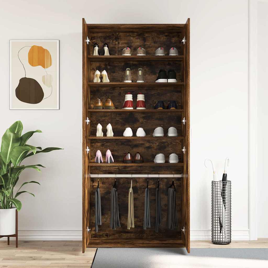 Sko skab med hylde Røget eg 80 x 39 x 178 cm Konstrueret træ