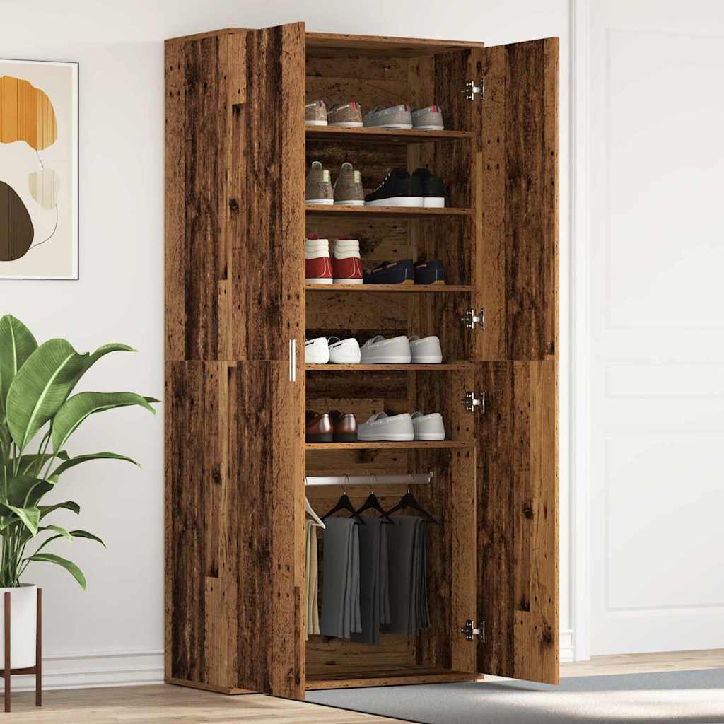 Sko skab med hylde Gammelt træ 80 x 39 x 178 cm Konstrueret træ