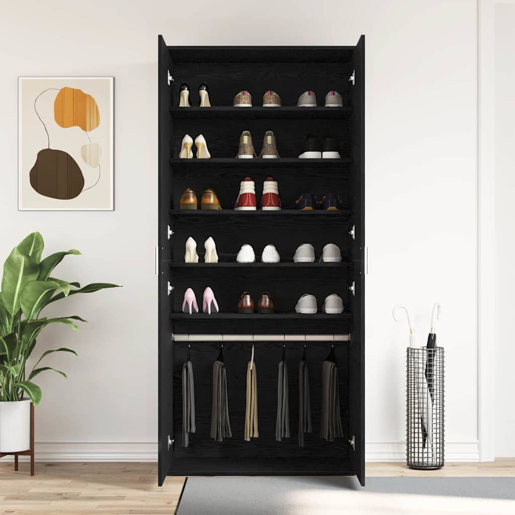 Sko skab med hylde Sort eg 80 x 39 x 178 cm Konstrueret træ