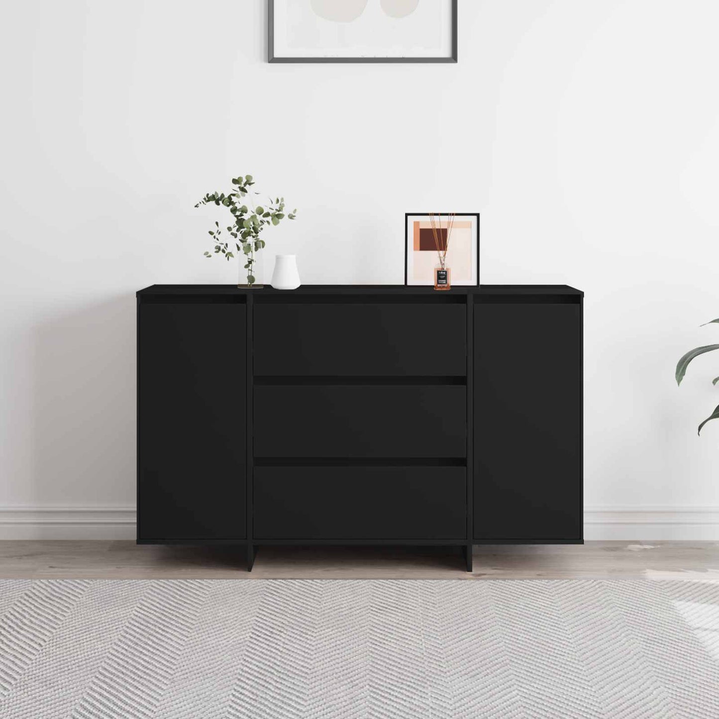 Sideboard med skuffe Sort 120 x 41 x 75 cm Konstrueret træ