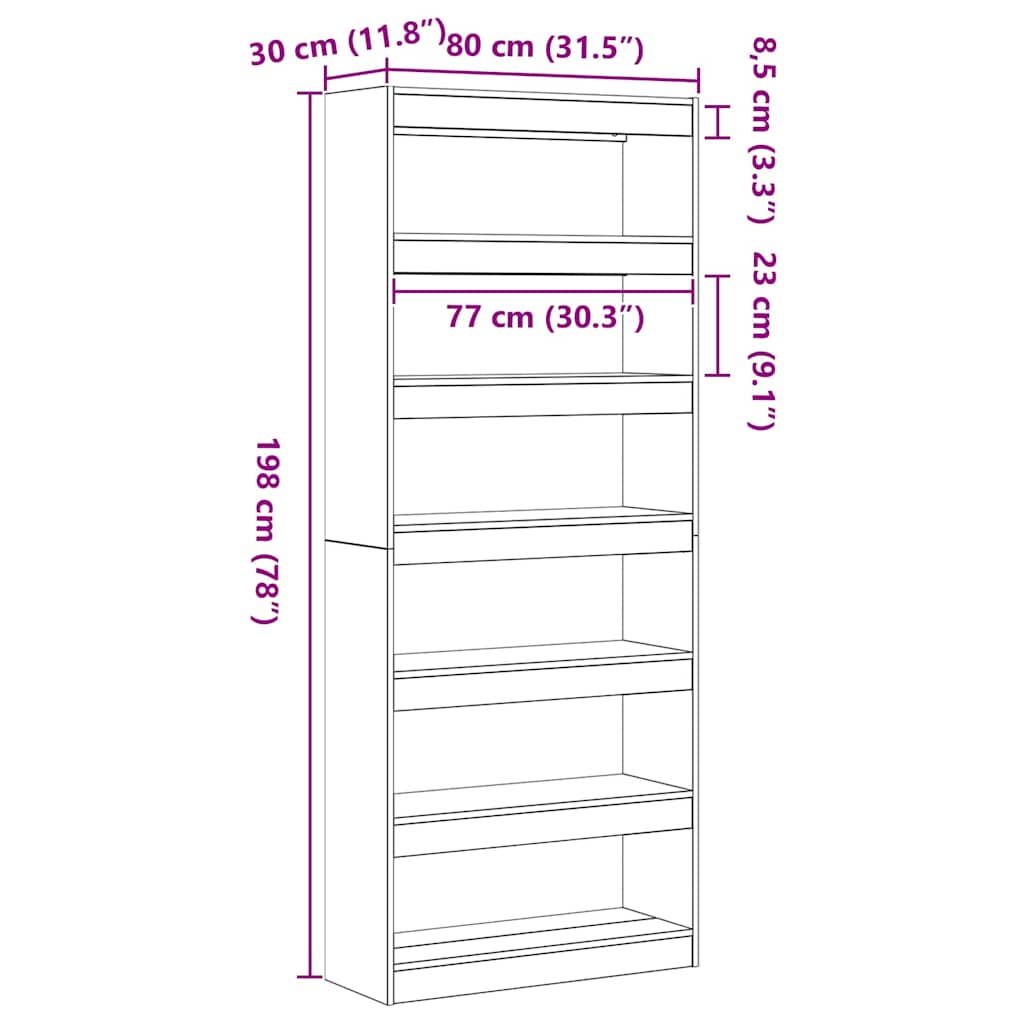 Bogskab med hylde Sonoma eg 80 x 30 x 198 cm Konstrueret træ