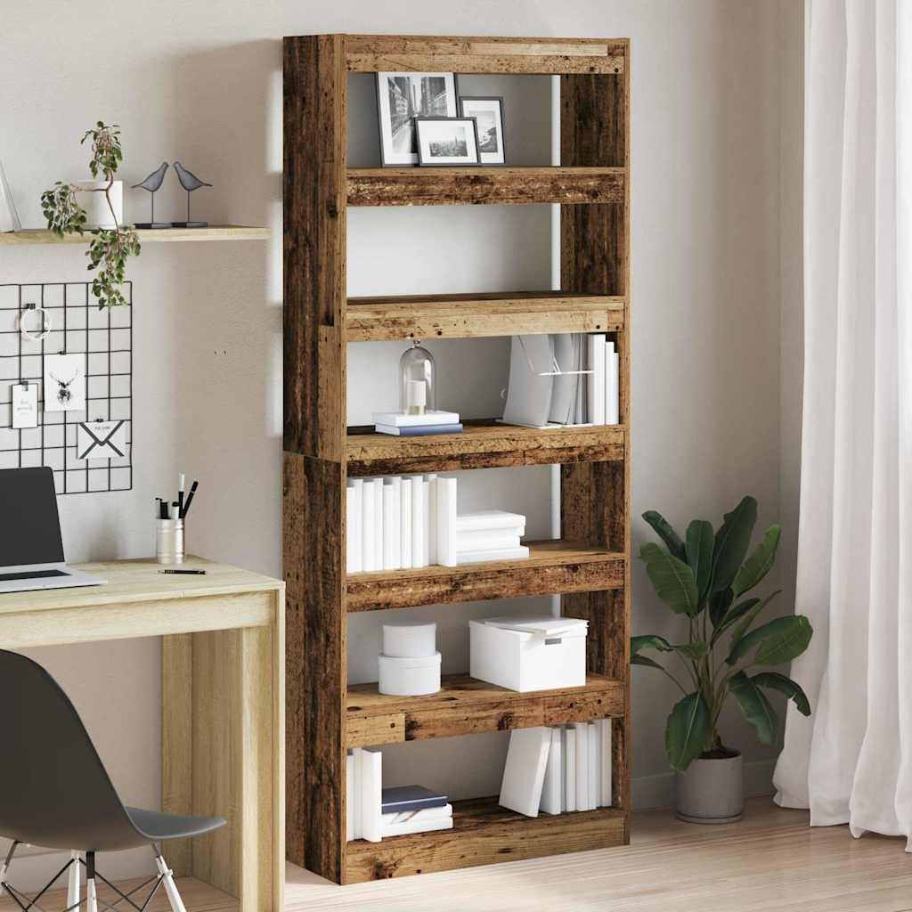 Bogskab med åbne hylder - gammelt træ look, 80 × 30 × 198 cm, konstrueret træ