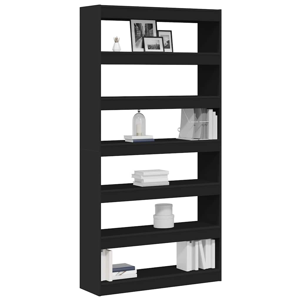 Bogskab 6 niveauer 100 x 30 x 198 cm Konstrueret træ Sort