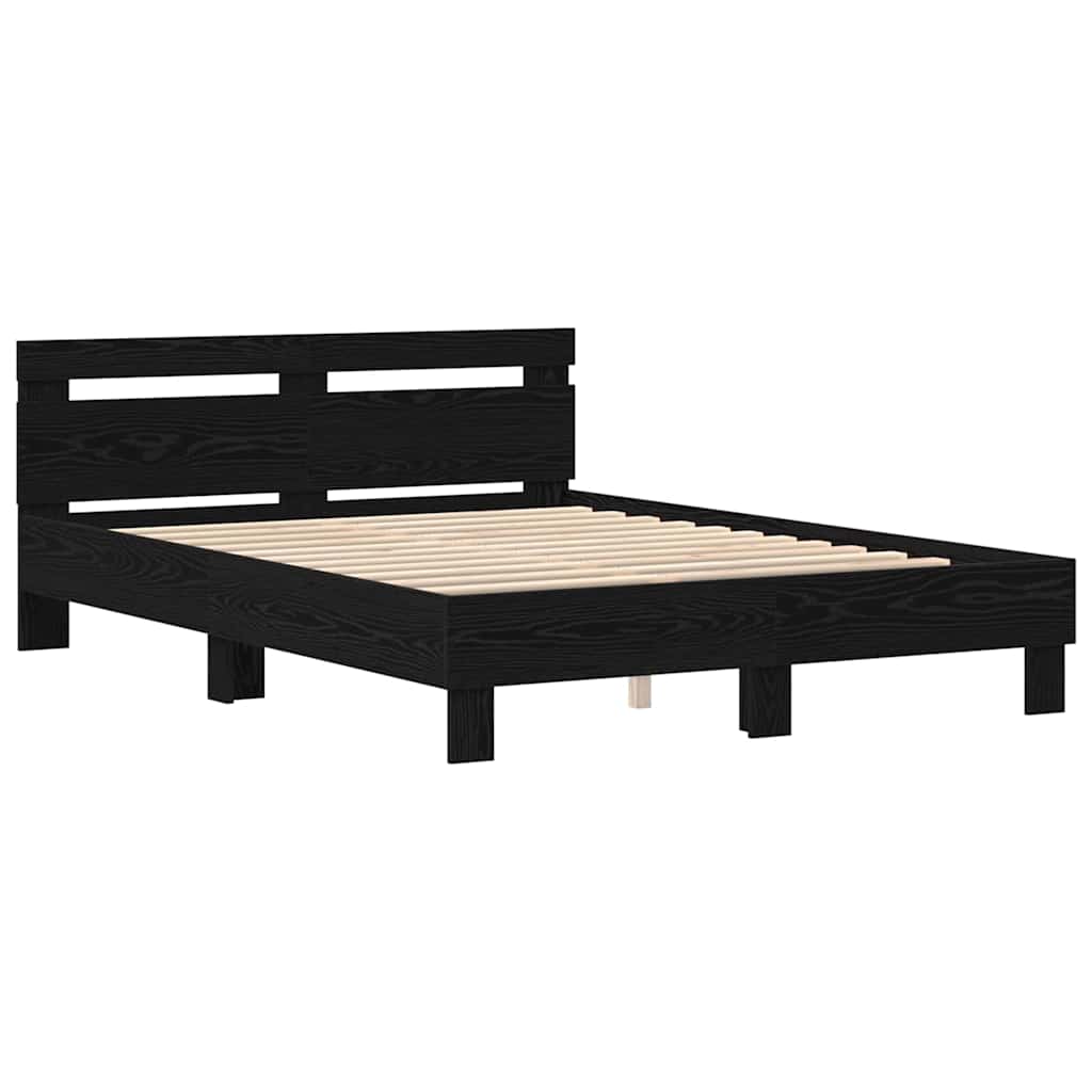 Sengestel med hovedgærde Sort eg 160 x 200 cm Konstrueret træ