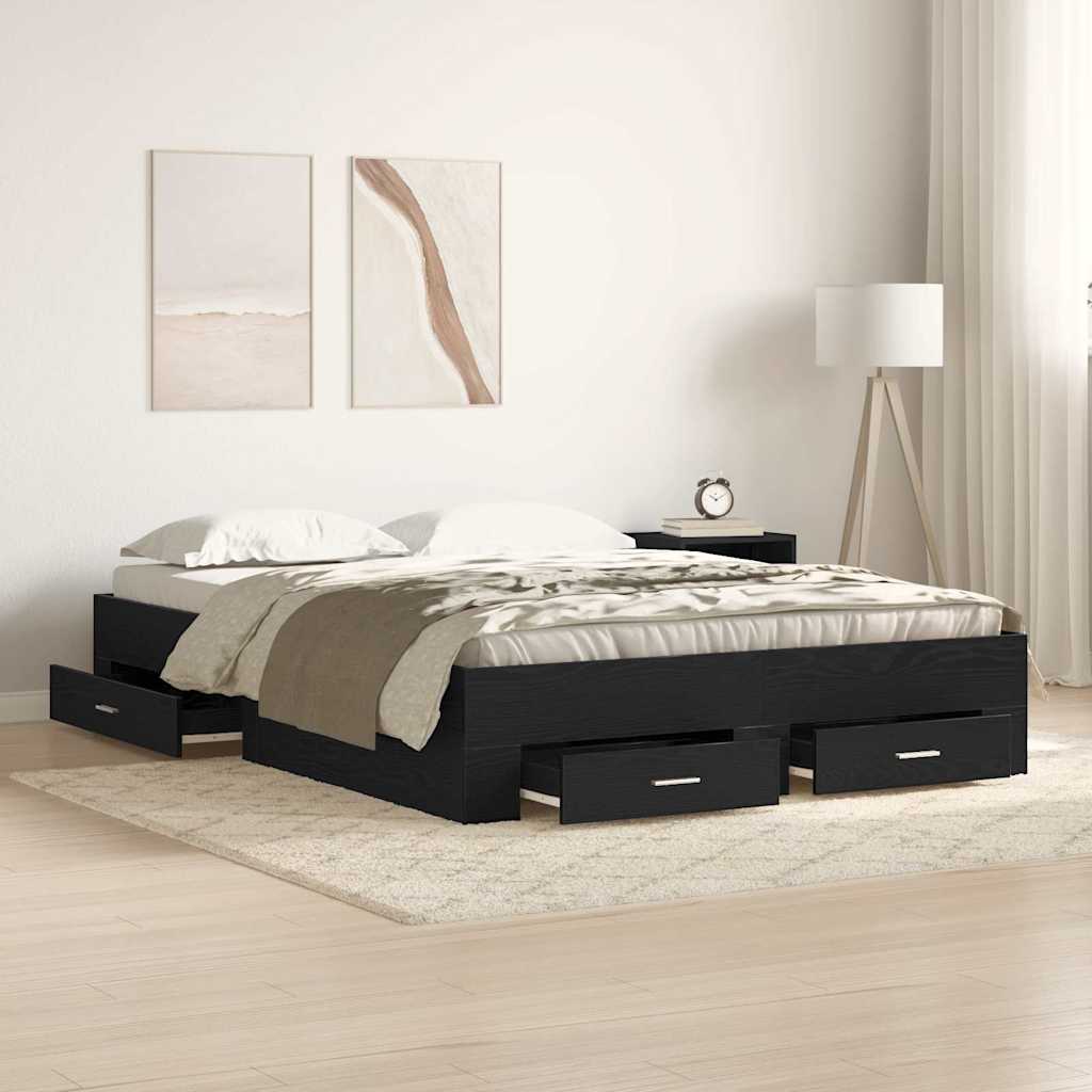 Sengestel med skuffe Sort eg 135 x 190 cm Konstrueret træ