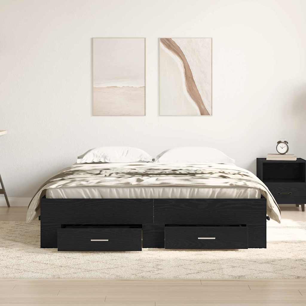 Sengestel med skuffe Sort eg 135 x 190 cm Konstrueret træ