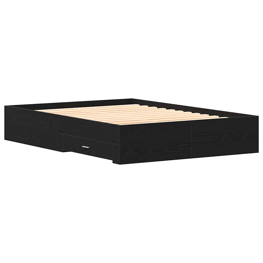 Sengestel med skuffe Sort eg 135 x 190 cm Konstrueret træ