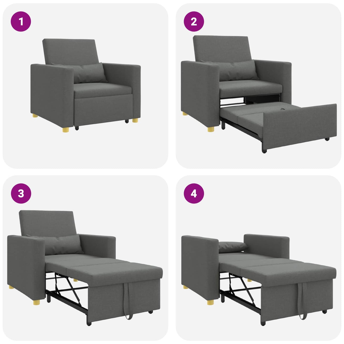 Utrækkelig sovesofa enkelt Mørkegrå 90 x 165 x 87 cm Stof