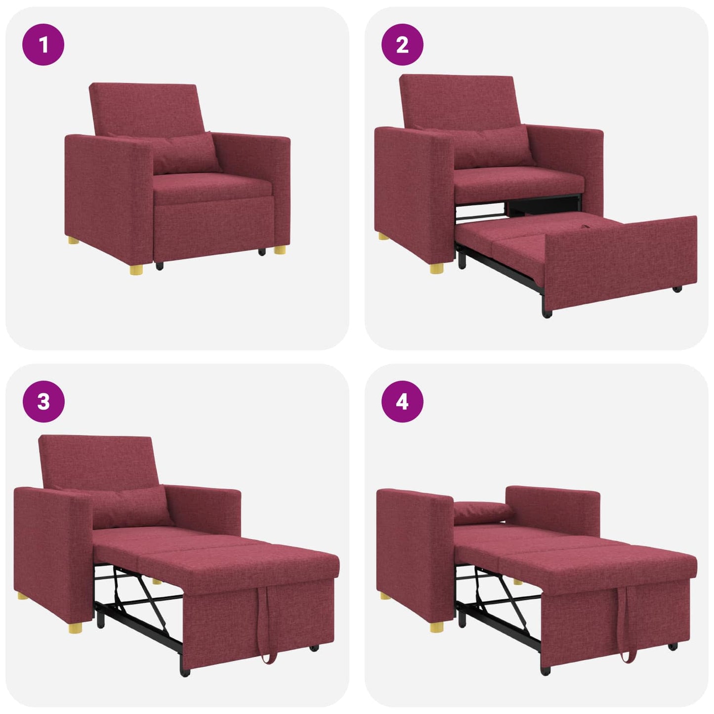 Utrækkelig sovesofa enkelt Vinrød 90 x 165 x 87 cm Stof