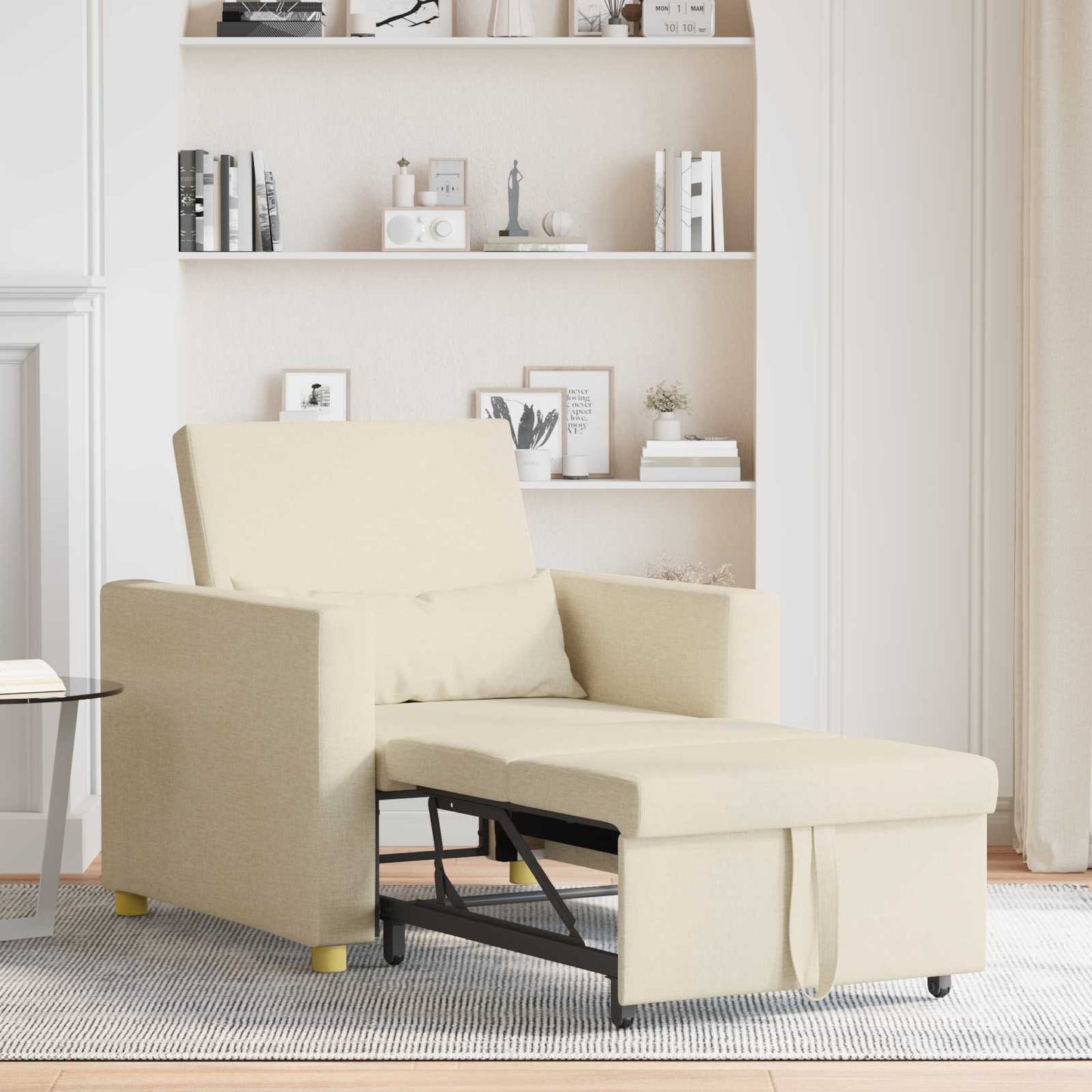 Utrækkelig sovesofa enkelt med hjul Creme 90 x 165 x 87 cm Stof