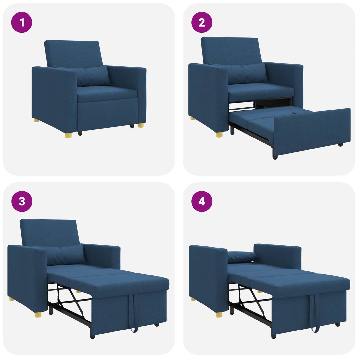 Utrækkelig sovesofa enkelt med hjul Blå 90 x 165 x 87 cm Stof