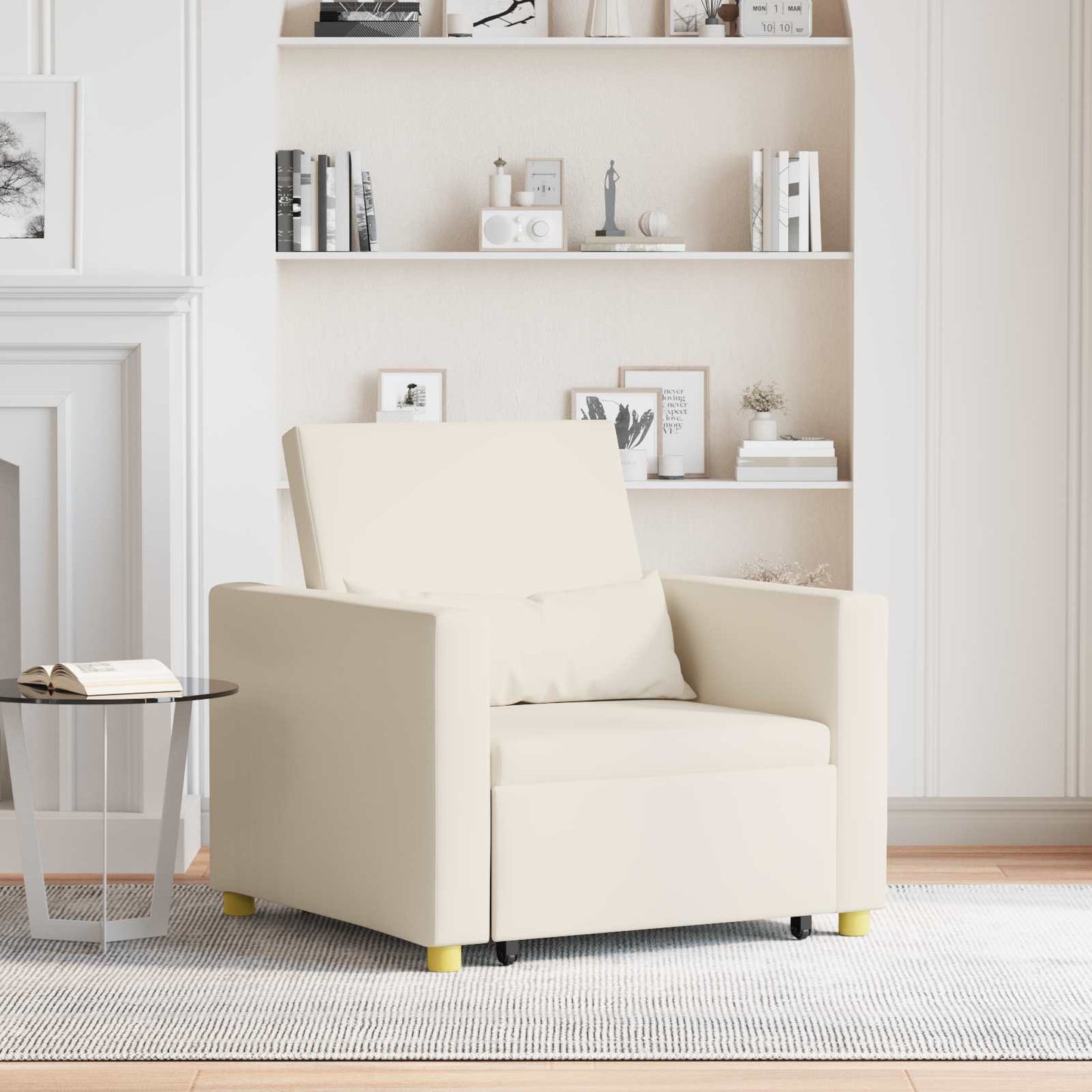 Utrækkelig sovesofa enkelt Cremehvid 90 x 165 x 87 cm Stof