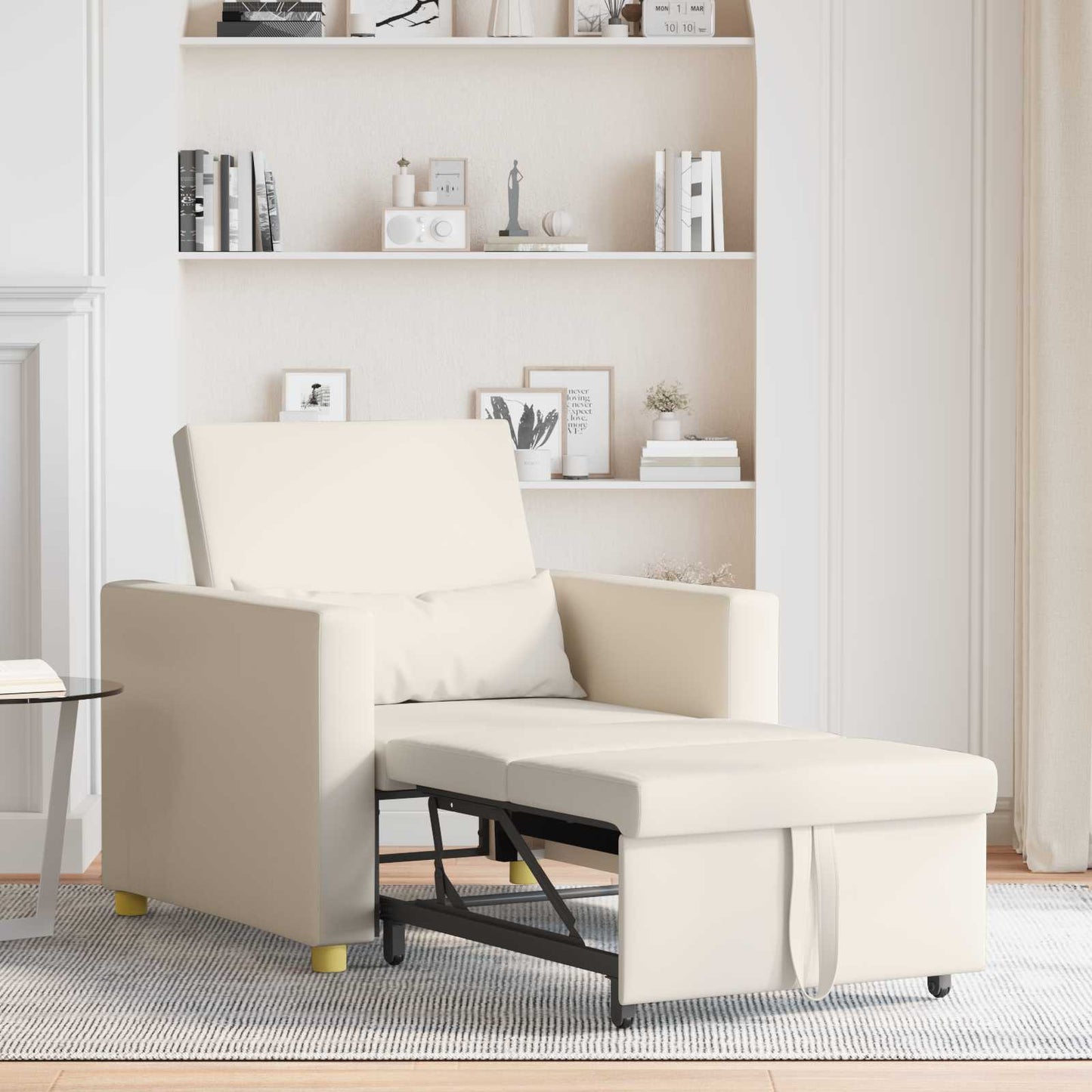 Utrækkelig sovesofa enkelt Cremehvid 90 x 165 x 87 cm Stof