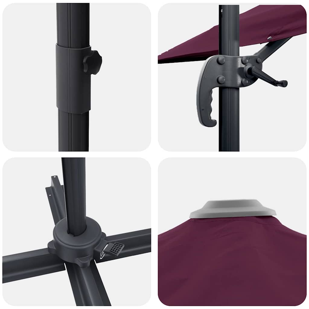 Parasol 351 x 250 x 260 cm Polyester og Aluminium Bordeaux Rød