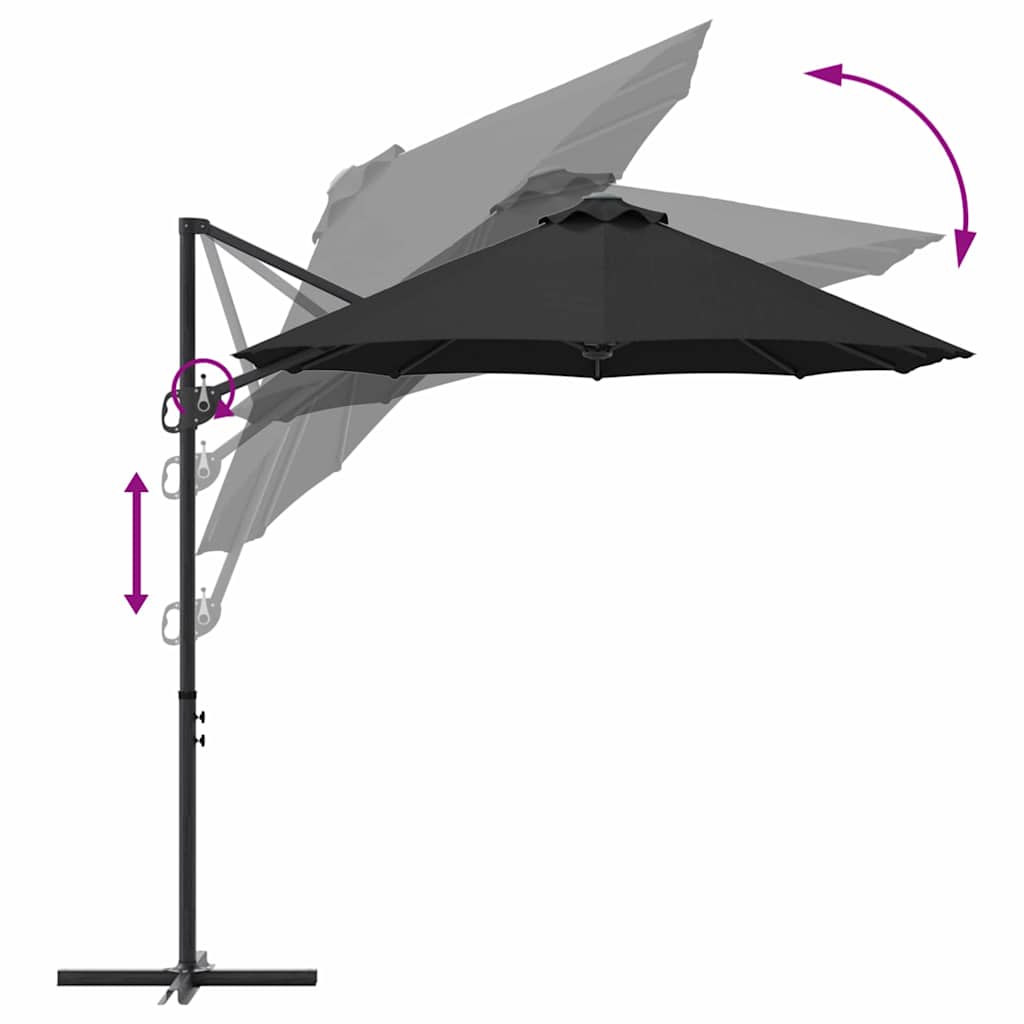 Parasol Sort 372 x 198 x 243 cm Polyester og Aluminium