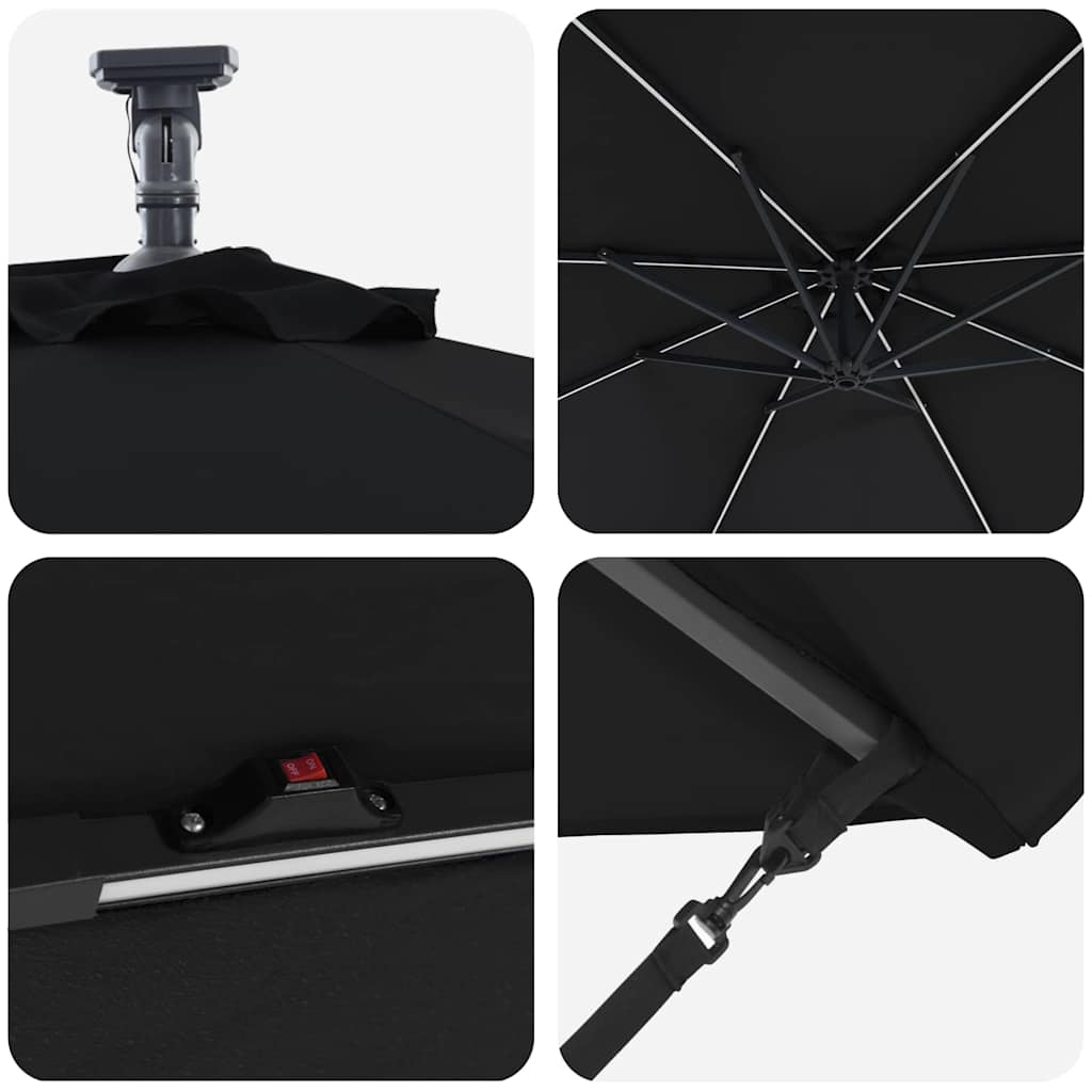 Parasol 294 x 294 x 248 cm Polyester og Aluminium Sort