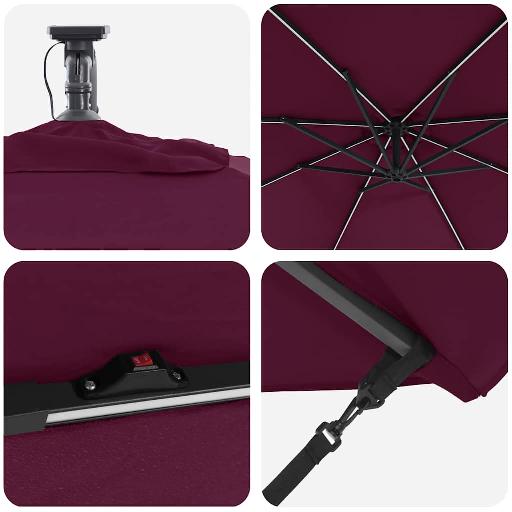 Parasol 294 x 294 x 248 cm Polyester og Aluminium Bordeaux Rød