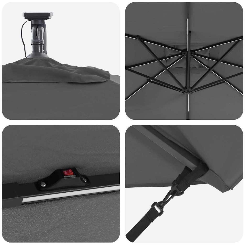 Parasol Antracit 249 x 249 x 250 cm Polyester og Aluminium