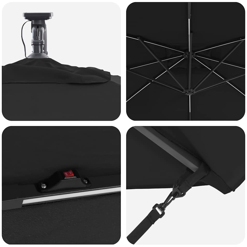 Parasol Sort 249 x 249 x 250 cm Polyester og Aluminium