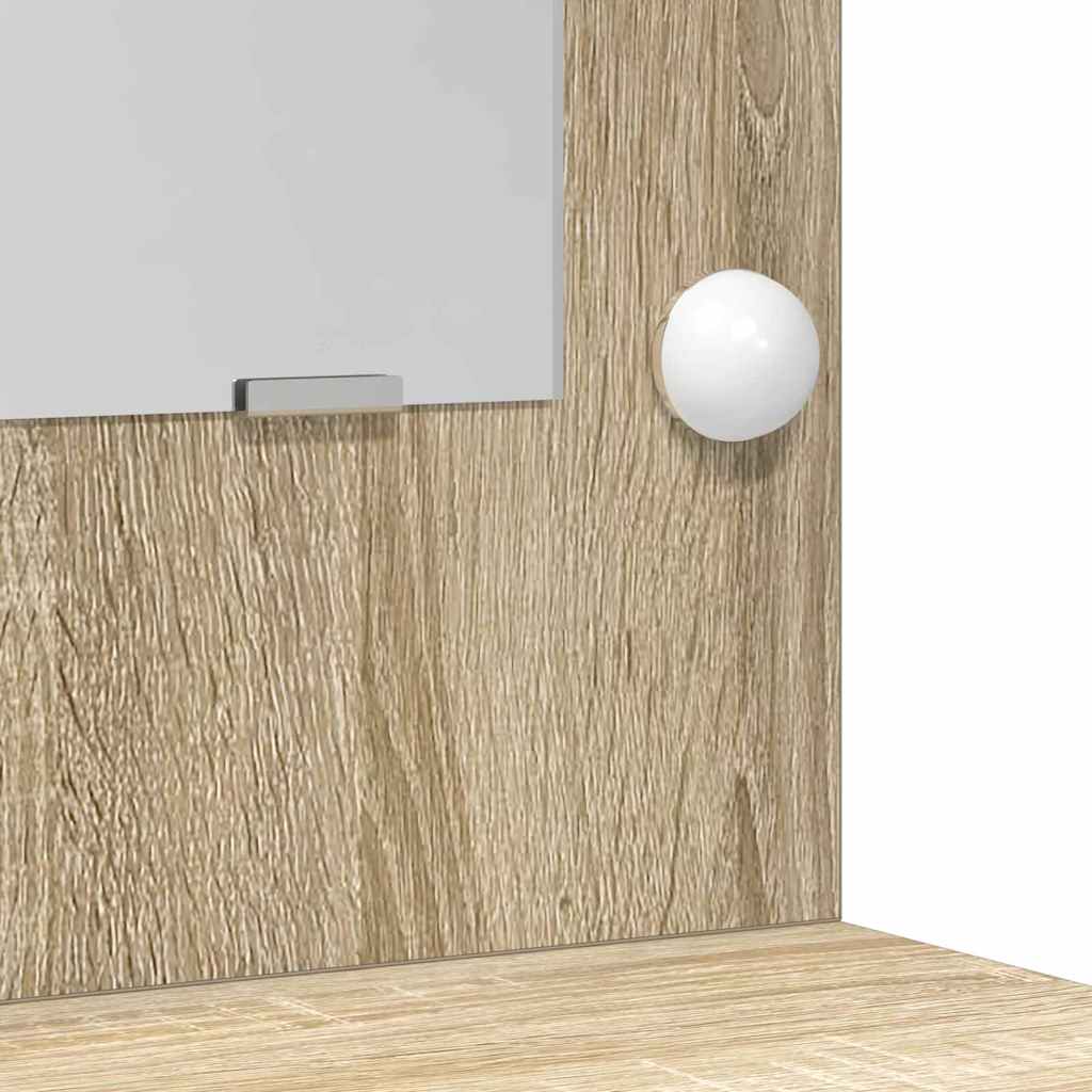 Makeupbord sæt med LED med dør 3 pcs Sonoma eg Konstrueret træ