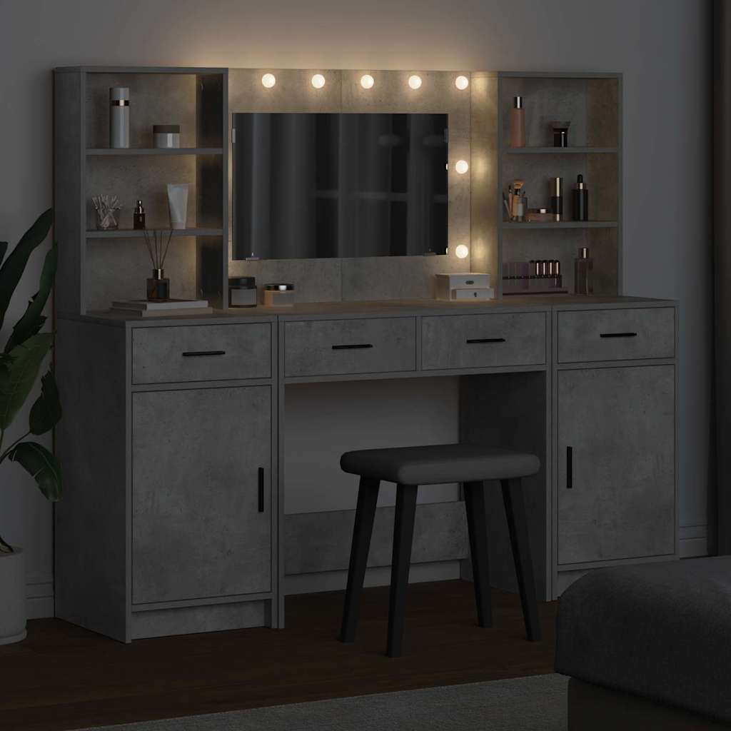 Makeupbord sæt med LED med dør 3 pcs Beton Grå Konstrueret træ