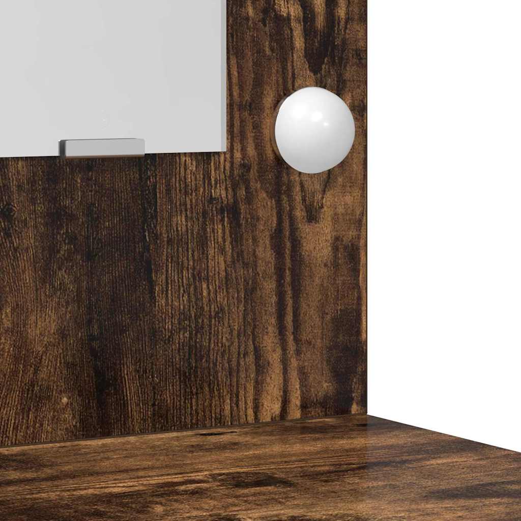Makeupbord sæt med LED med hylde 3 pcs Røget eg Konstrueret træ