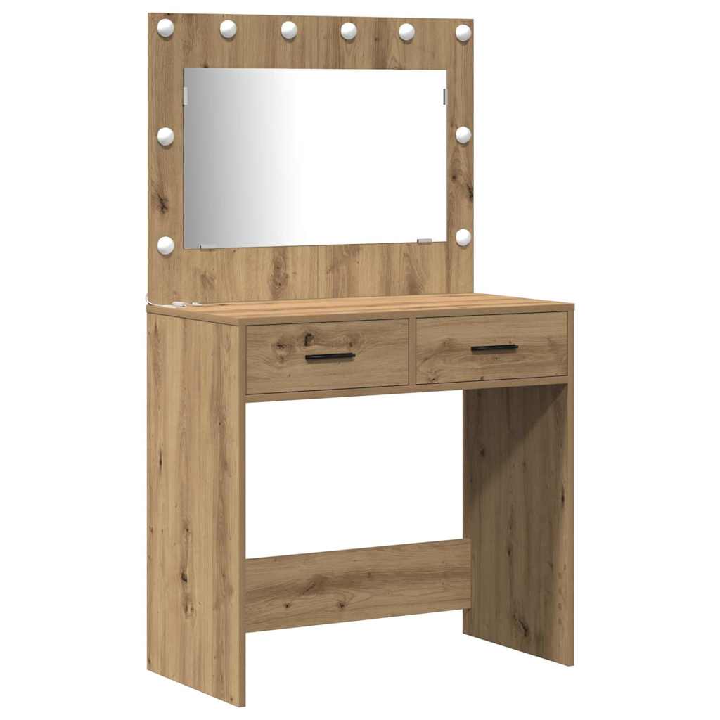 Makeupbord sæt med LED 3 pcs Artisan Egetræ Konstrueret træ