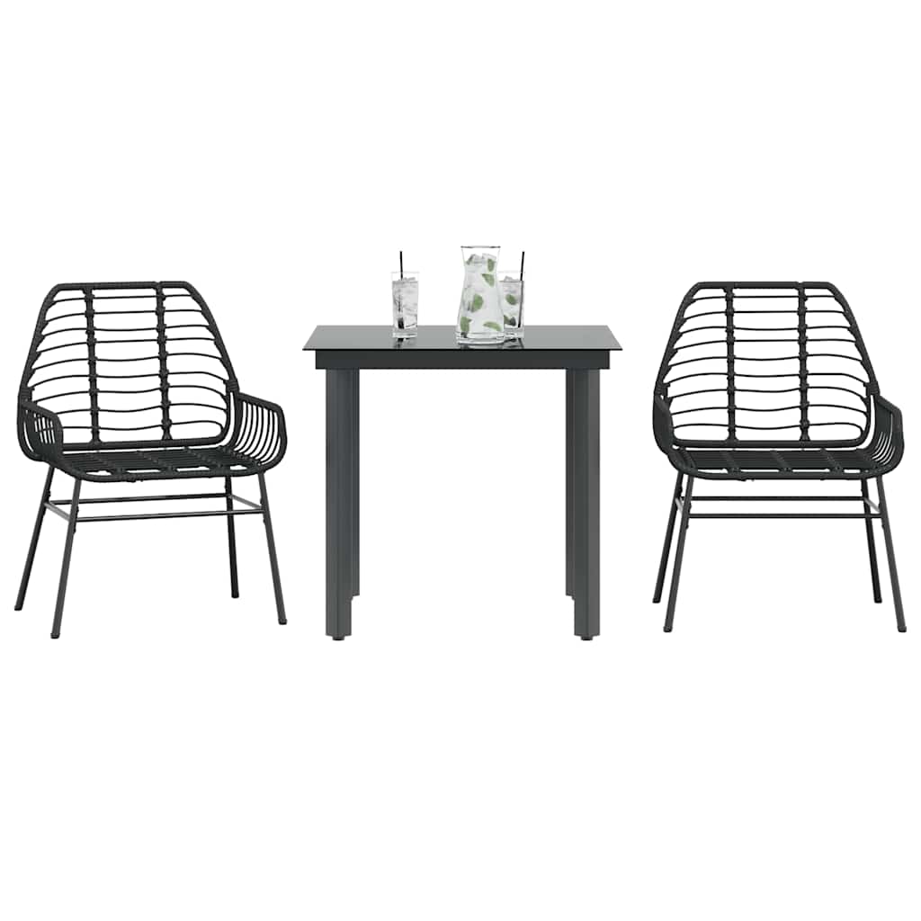 3 dele spisebordssæt til haven polyrattan glas sort