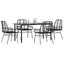 5 dele spisebordssæt til haven polyrattan glas sort