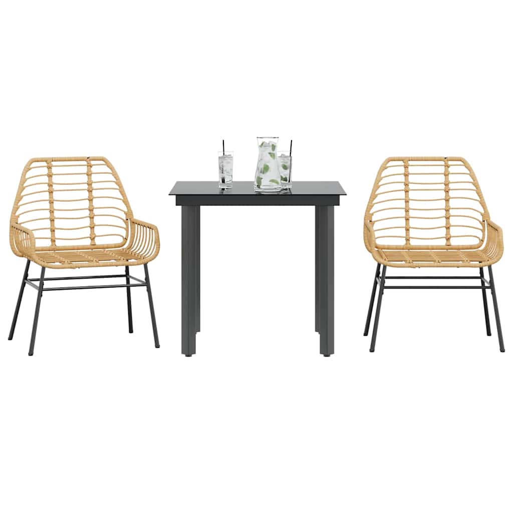 3 Dele Spisebordssæt Til Haven Polyrattan Glas - Brun / 80 x 80 x 74 cm / 2