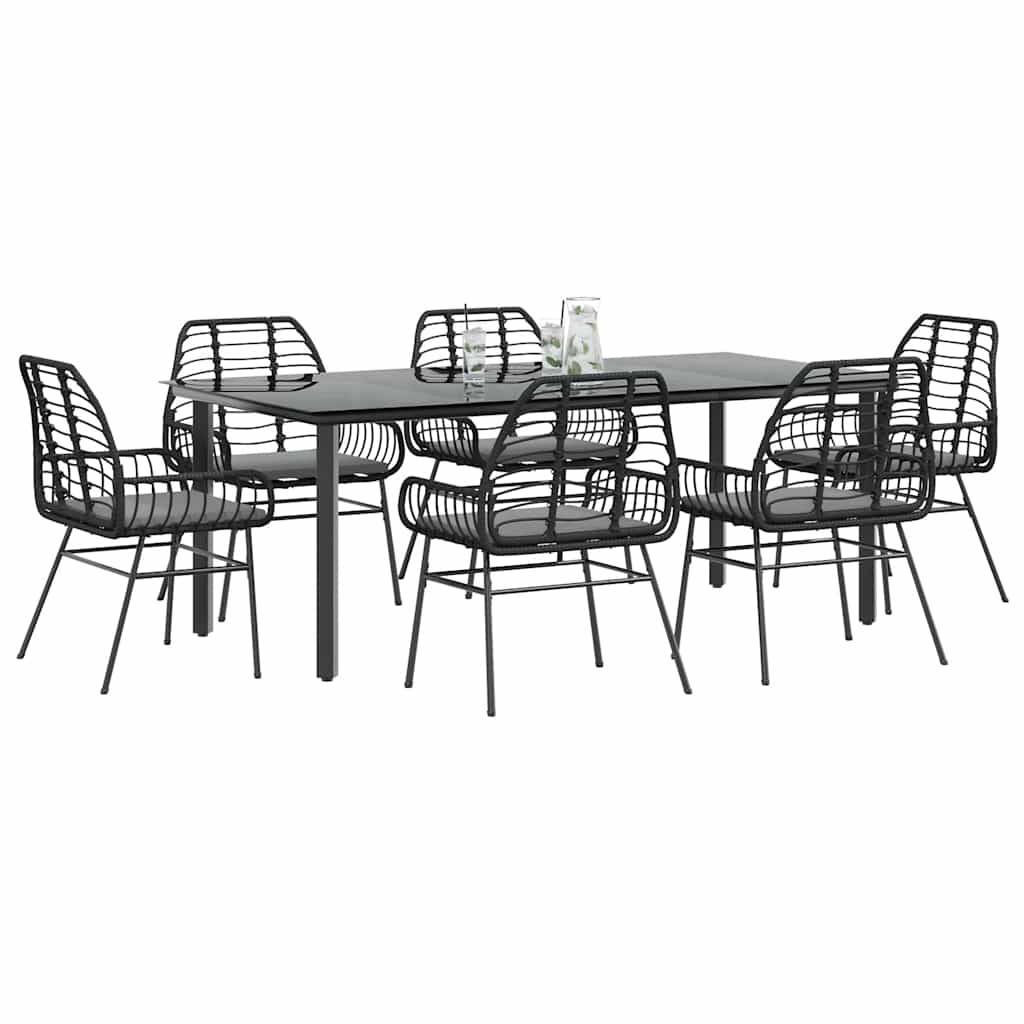 3 Dele Spisebordssæt Til Haven Polyrattan Glas - Sort og mørkegrå / 200 x 100 x 74 cm / 6