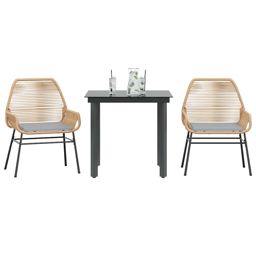3 Dele Spisebordssæt Til Haven Med Hynder Polyrattan Glas - Brun / 80 x 80 x 74 cm / 2