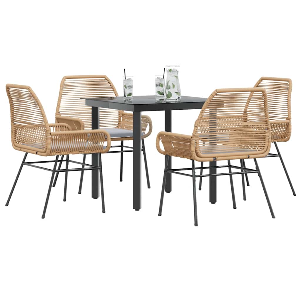 3 Dele Spisebordssæt Til Haven Med Hynder Polyrattan Glas - Brun / 80 x 80 x 74 cm / 4
