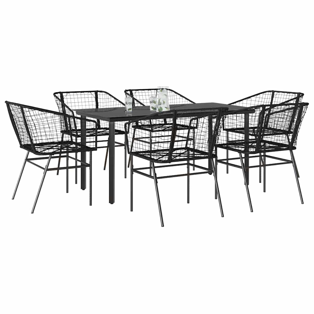 3 Dele Spisebordssæt Til Haven Polyrattan Glas - Sort / 160 x 80 x 74 cm / 6