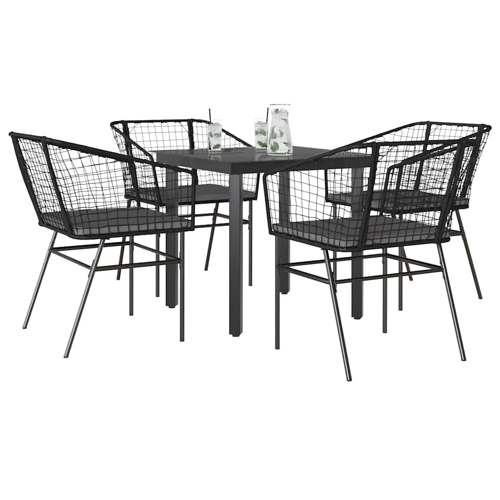 3 Dele Spisebordssæt Til Haven Polyrattan Glas - Sort og mørkegrå / 80 x 80 x 74 cm / 4