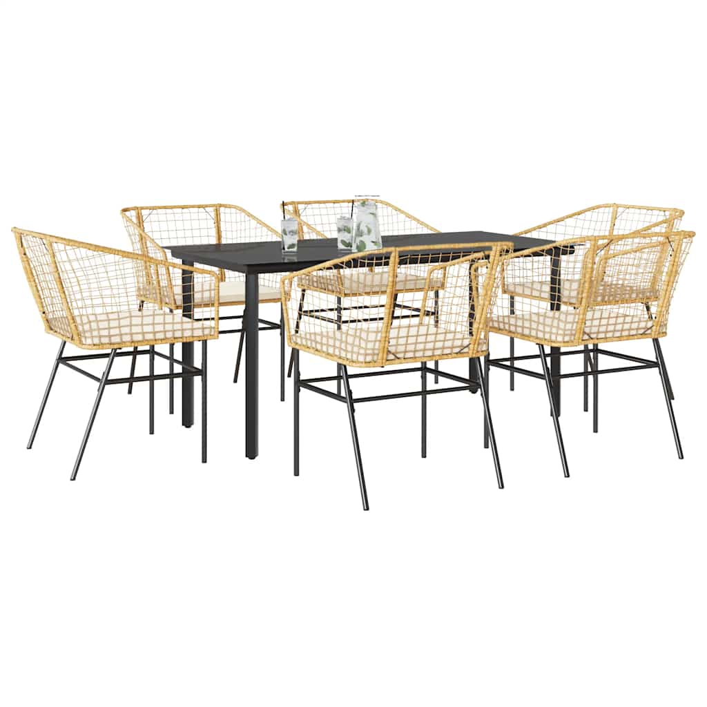 3 Dele Spisebordssæt Til Haven Polyrattan Glas - Brun og cremehvid / 160 x 80 x 74 cm / 6