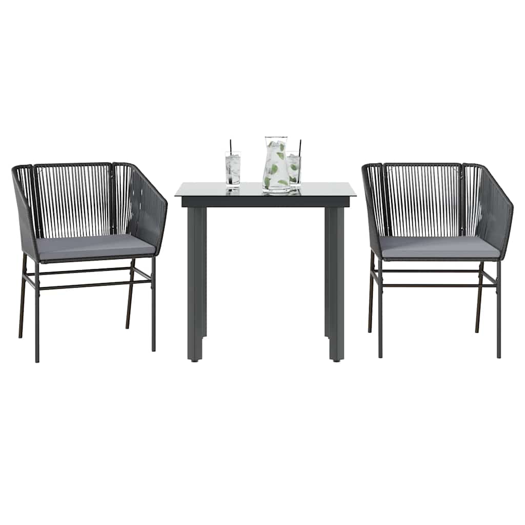 3 Dele Spisebordssæt Til Haven Med Hynder Polyrattan Glas - Sort / 80 x 80 x 74 cm / 2