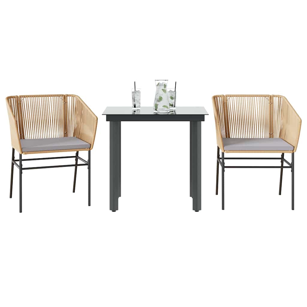 3 Dele Spisebordssæt Til Haven Med Hynder Polyrattan Glas - Brun / 80 x 80 x 74 cm / 2
