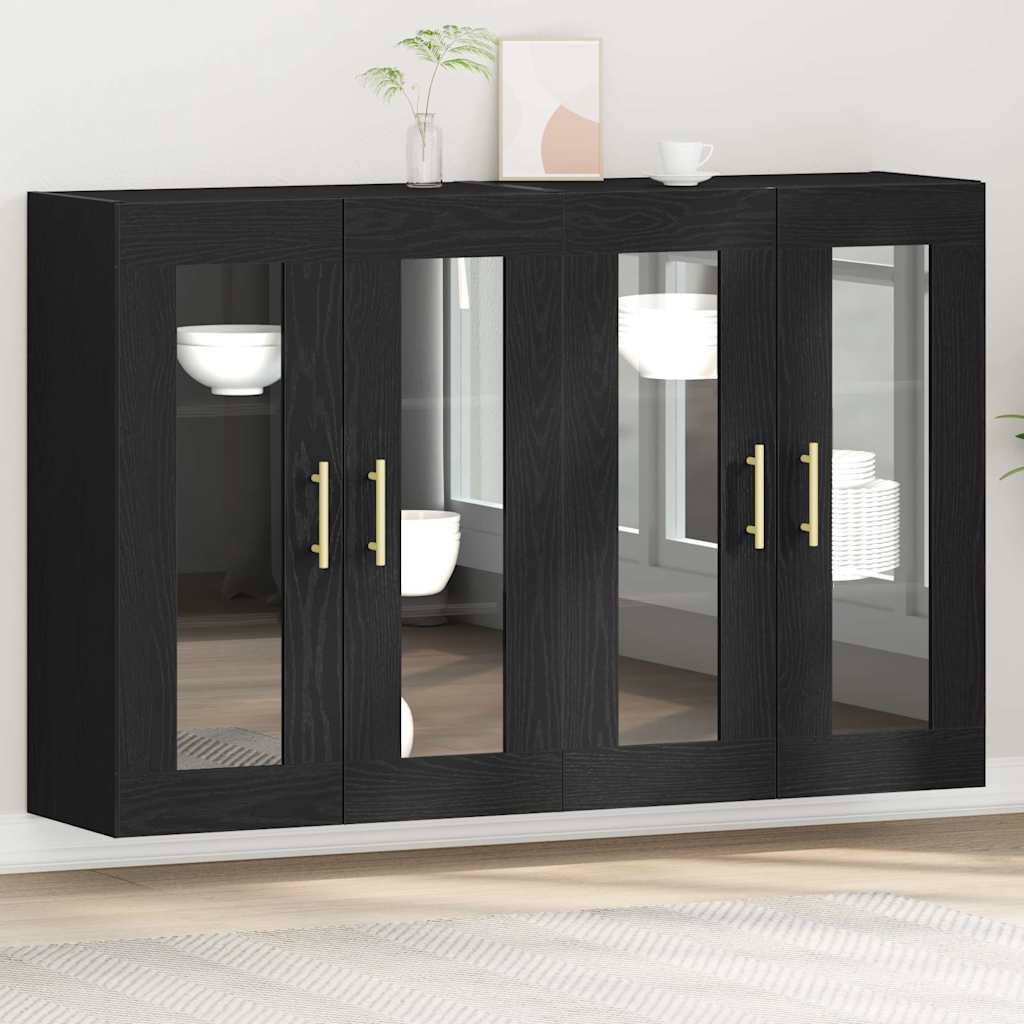 Væggeskabe 2 pcs Sort eg 69,5 x 34 x 90 cm Konstrueret træ