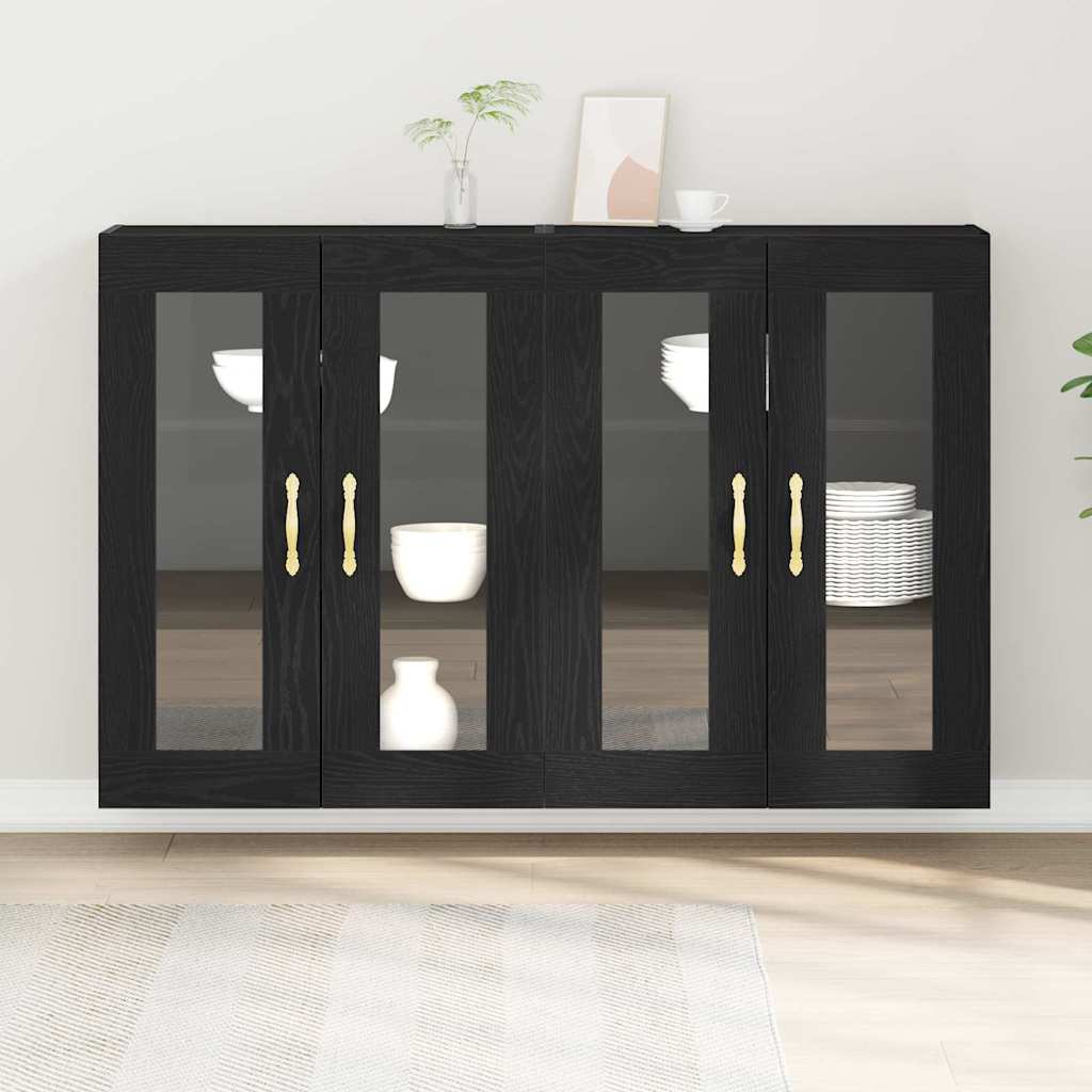 Væggeskabe 2 pcs Sort eg 69,5 x 34 x 90 cm Konstrueret træ