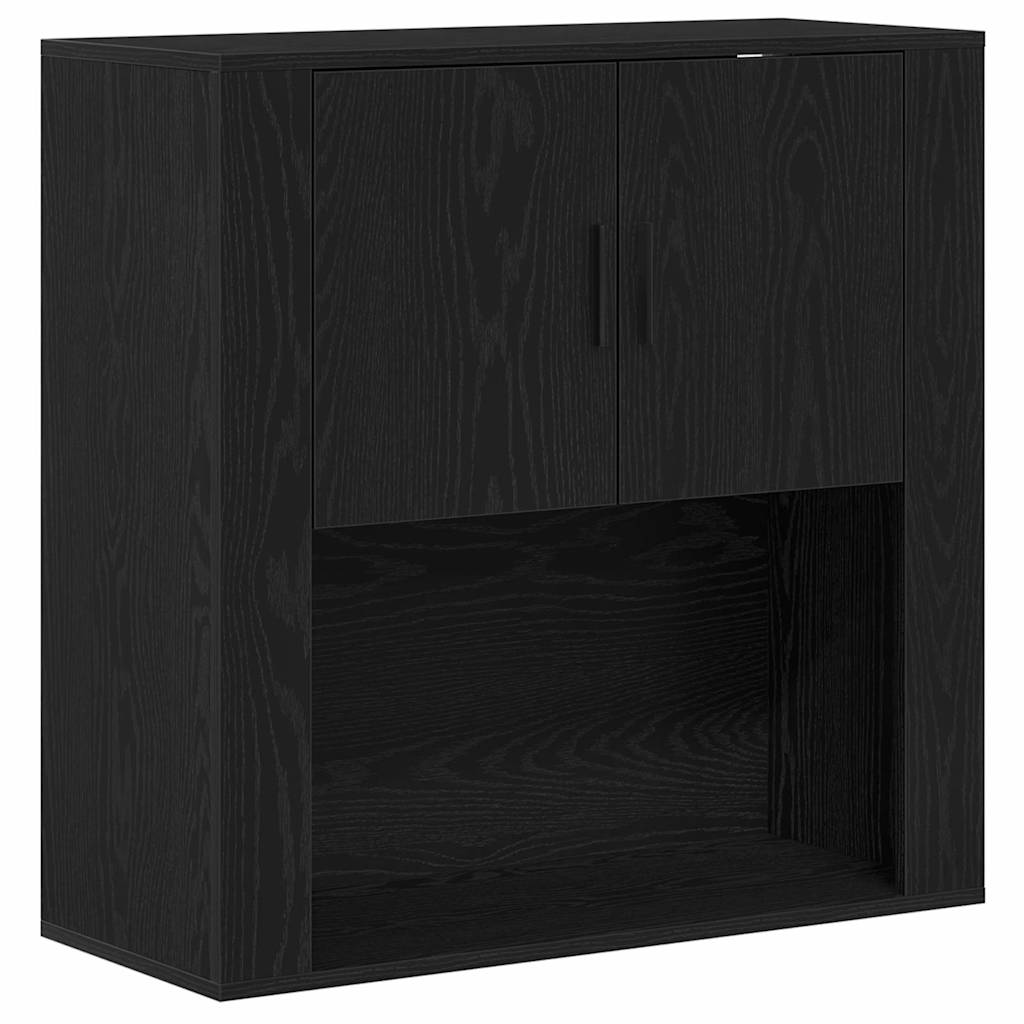 Highboard med skuffe Sort eg 80 x 33 x 150 cm Konstrueret træ