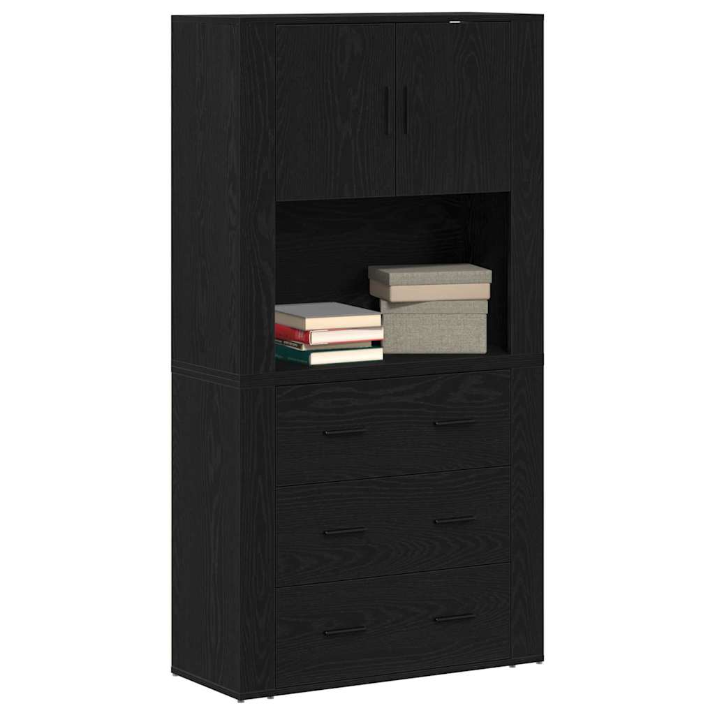 Highboard med skuffe Sort eg 80 x 33 x 150 cm Konstrueret træ