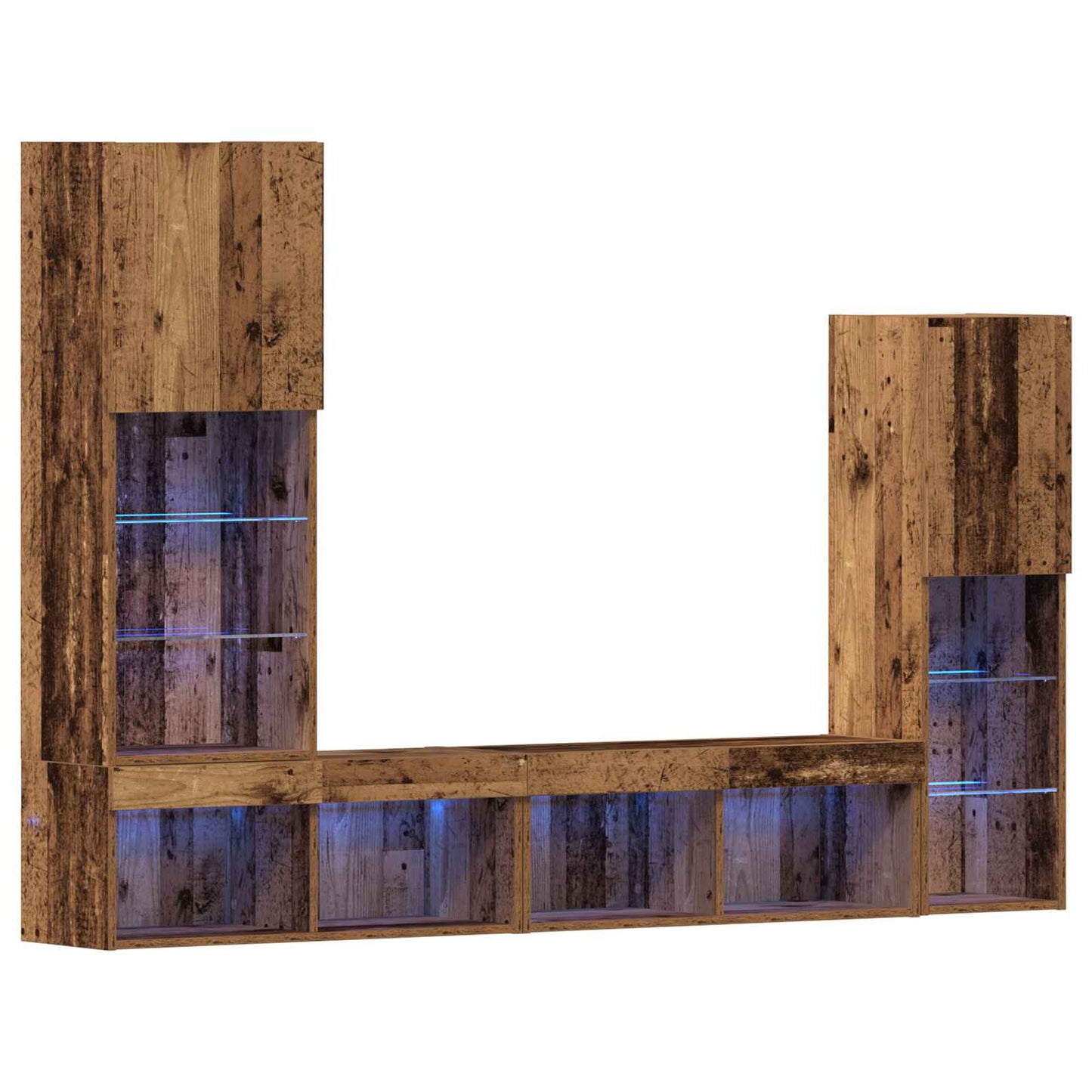TV-skab med LED -strimmellys 4 pcs Gammelt træ Konstrueret træ