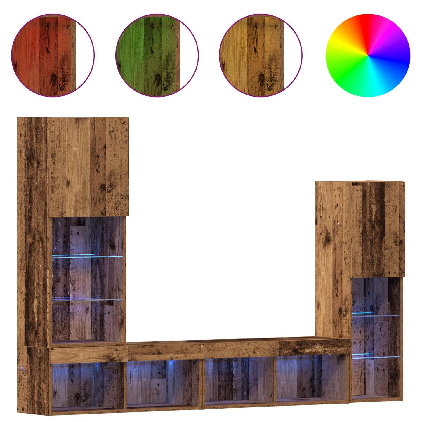 TV-skab med LED -strimmellys 4 pcs Gammelt træ Konstrueret træ