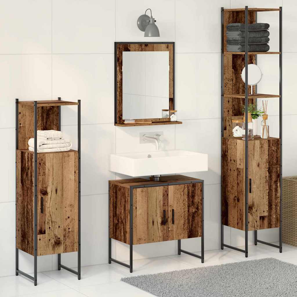 Badeværelsesmøbel sæt med dør 4 pcs Brun 33 x 33 x 185.5 cm
