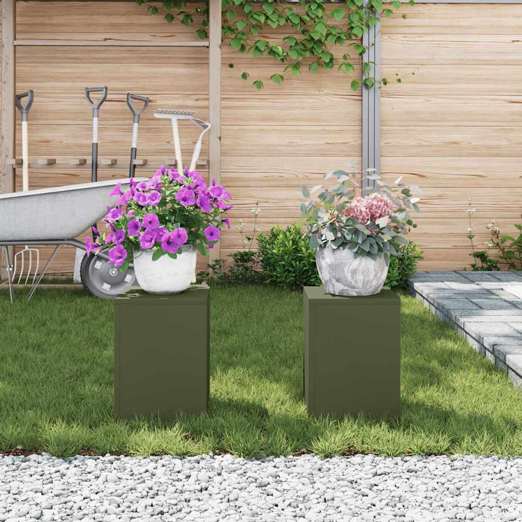 Planteholder 2 pcs Olivengrøn 24 x 24 x 35 cm Stål